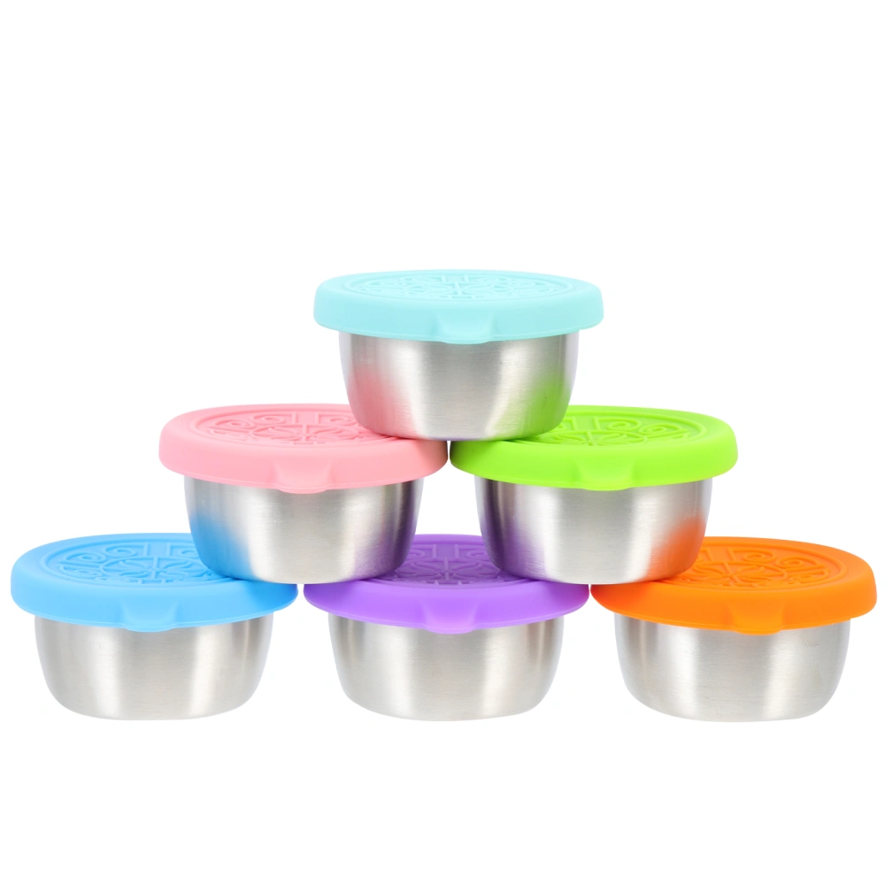 6 Sets Stainless Steel Condiment Containers Cups with Silicone Lids Sauce Dipping Cups