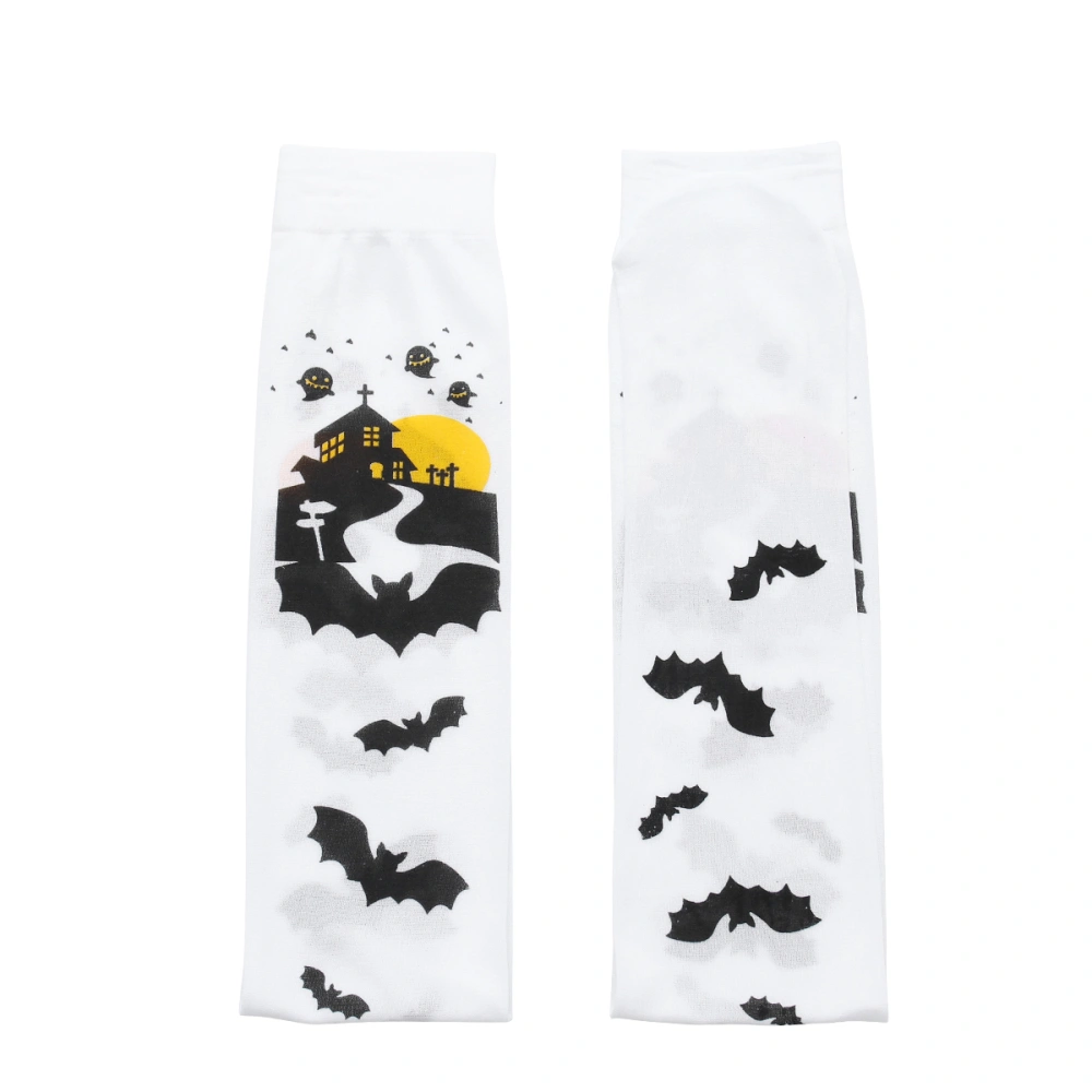 1Pair of Halloween Printed Socks Bat Printed Stockings Party Costumes Silk Stockings (White)