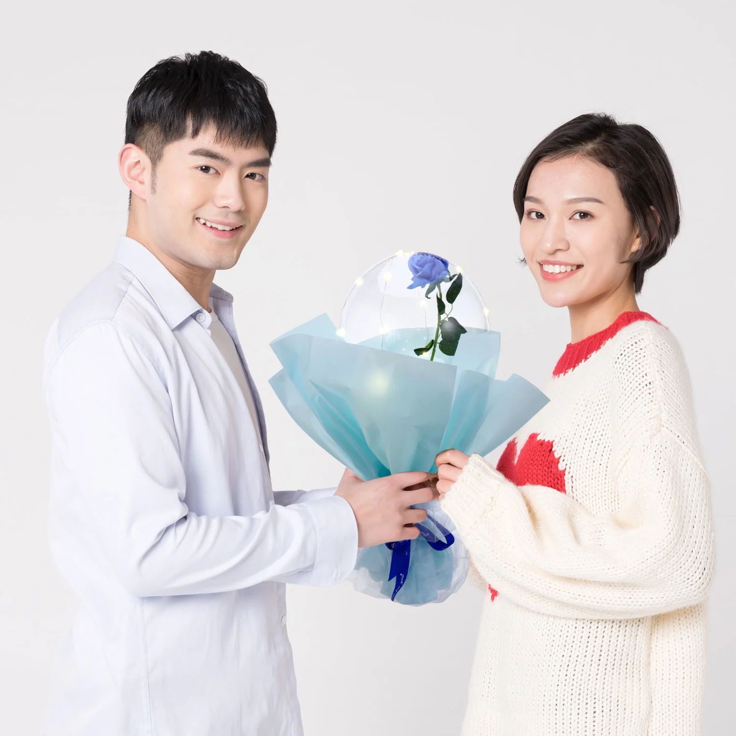 Valentine's Day Gift Luminous Rose Flower Balloon with Lights Dome Desktop Decor