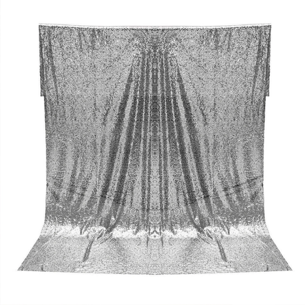 1.2x1.8M Shimmer Sequin Fabric Photography Backdrop Drape Curtain for Wedding New Year Christmas Party (Silver)