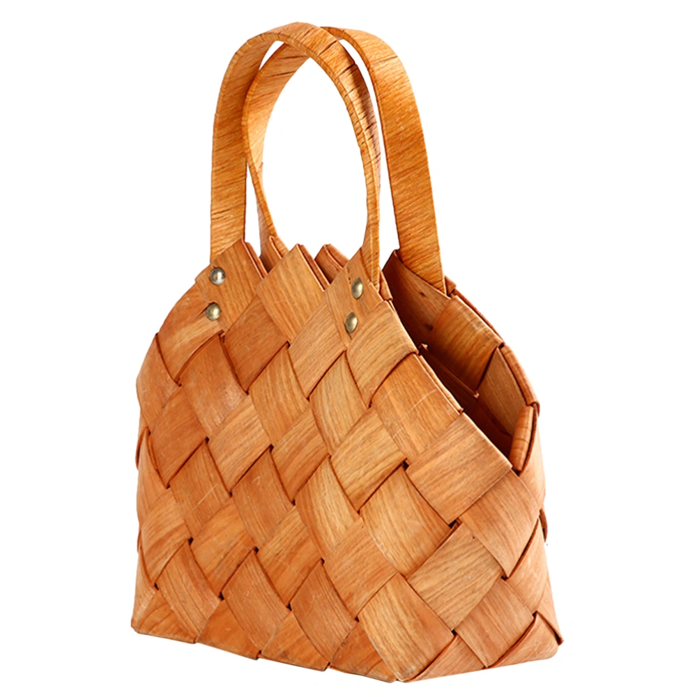 Rustic Wood Woven Basket Outdoor Carrying Bag Multi-functional Flower Basket Woven Shopping Bag