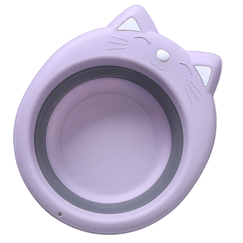 1pc Portable Washbasin Collapsible Basin Adorable Cat Shape Folding Washing Basin Creative Cartoon Folding Washbasin Washtub (Purple)