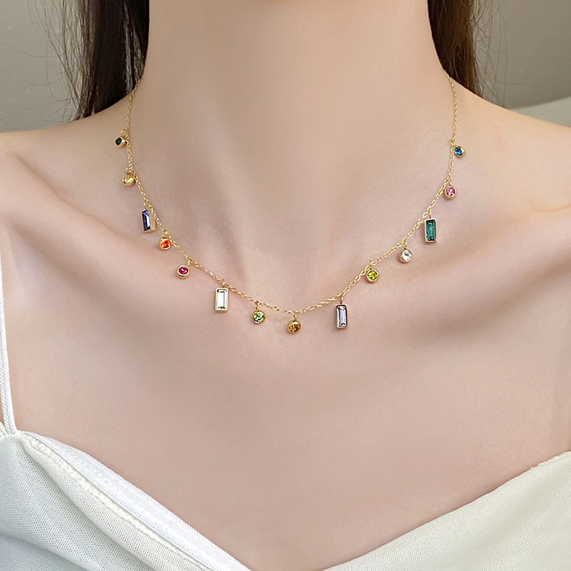 Titanium Steel Color Zircon Dopamine Clavicle Chain