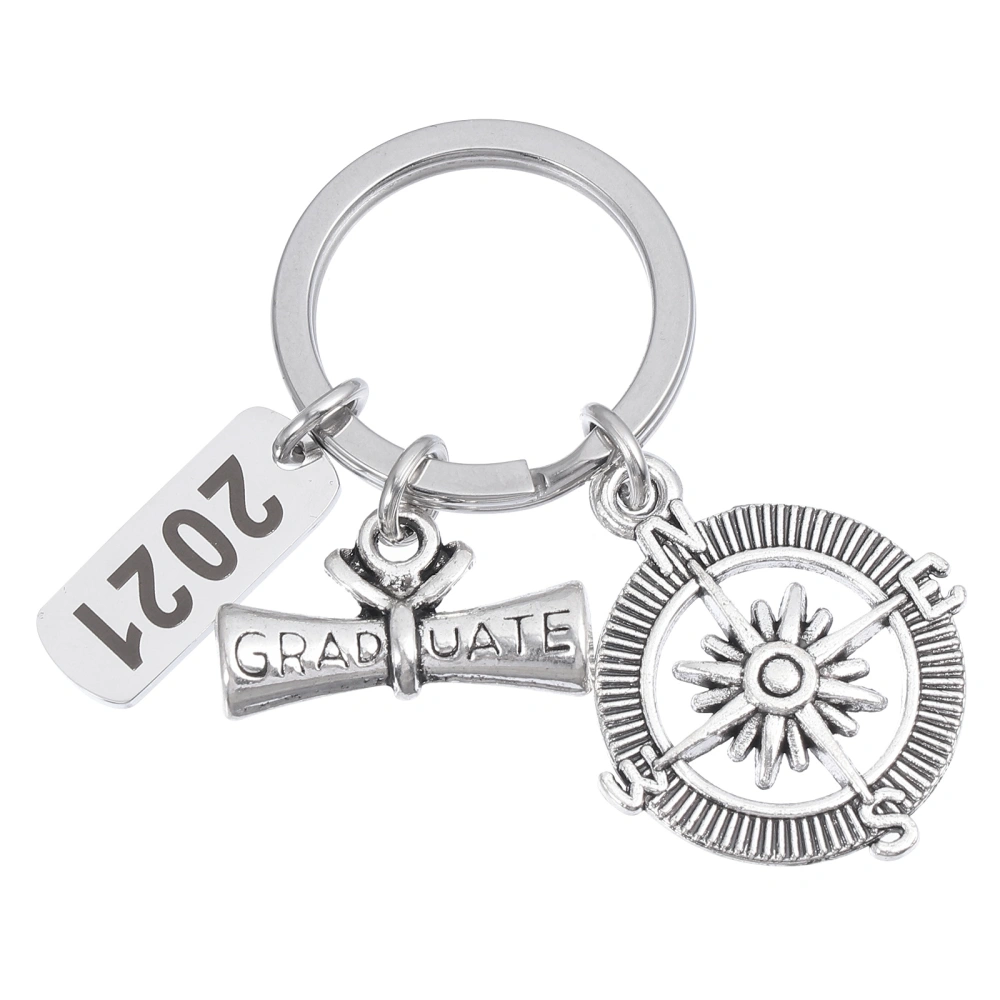 1 Pc 2021 Graduation Compass Key Chain Alloy Keychain Pendant Gift (Silver)