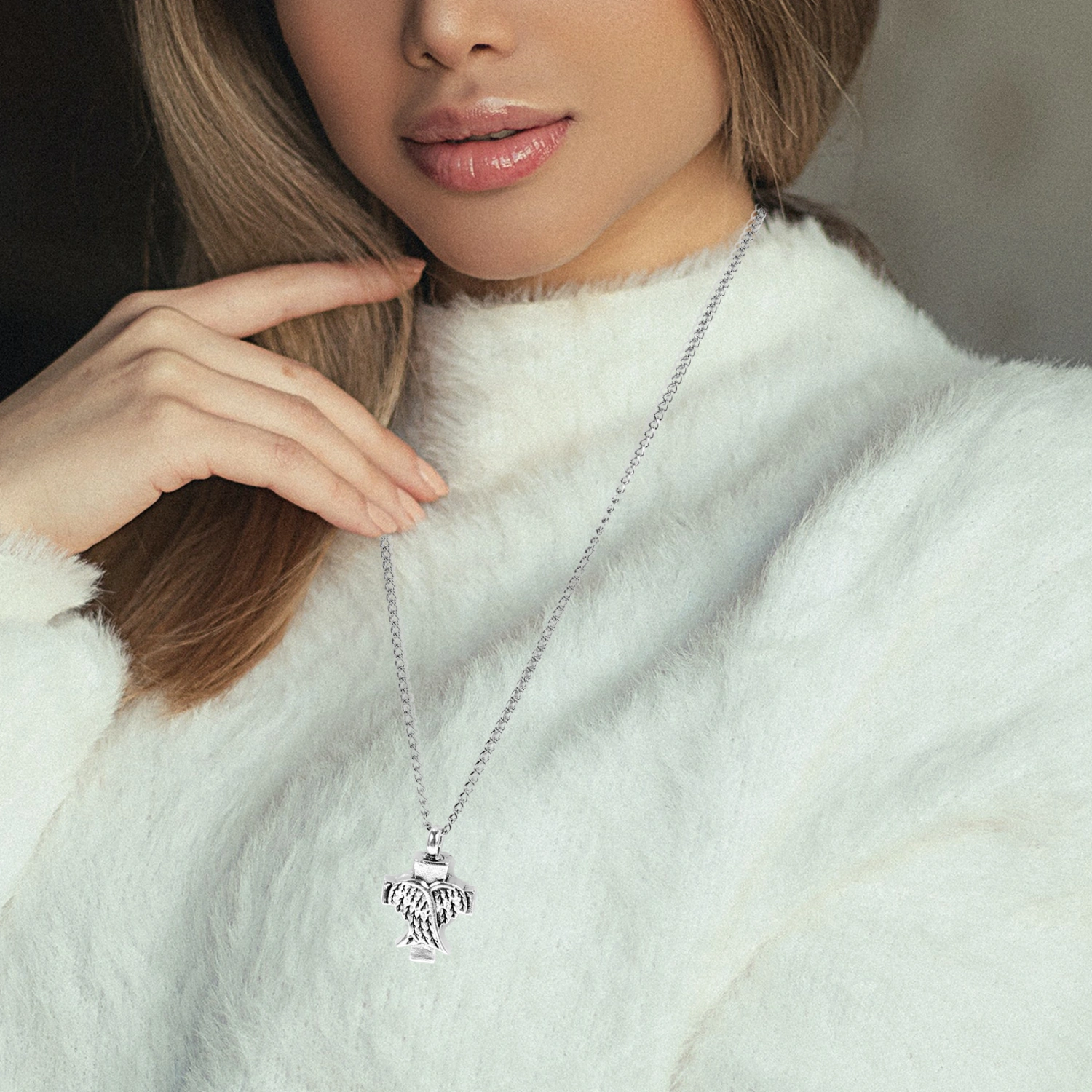 Cross Animal Cremation Urn Necklace Angel Wings Cross Pendant Pendant Jewelry Keepsake Memorial Ashes Necklace