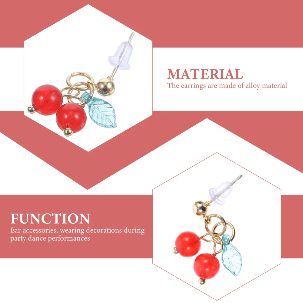 1 Pair Fashion Cherry Earrings Fruit Ear Studs Decorative Ear Jewelries