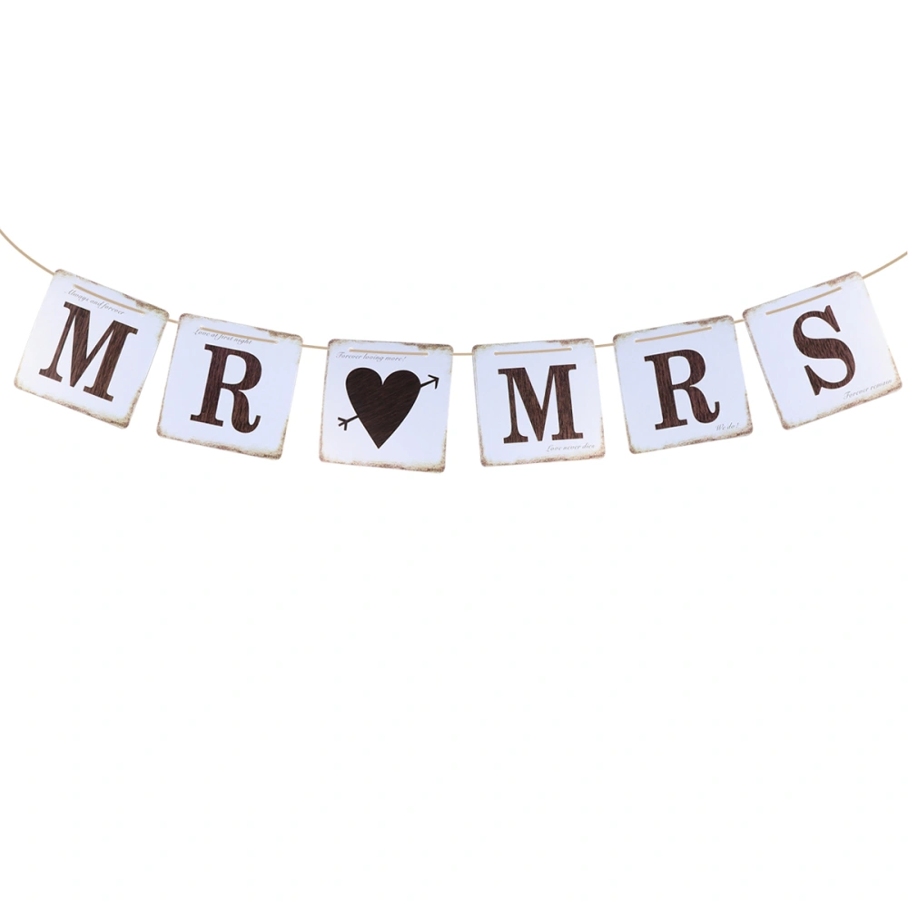 Retro MR MRS Burlap Bunting Banner Wedding Party Decoration Bunting with Rope