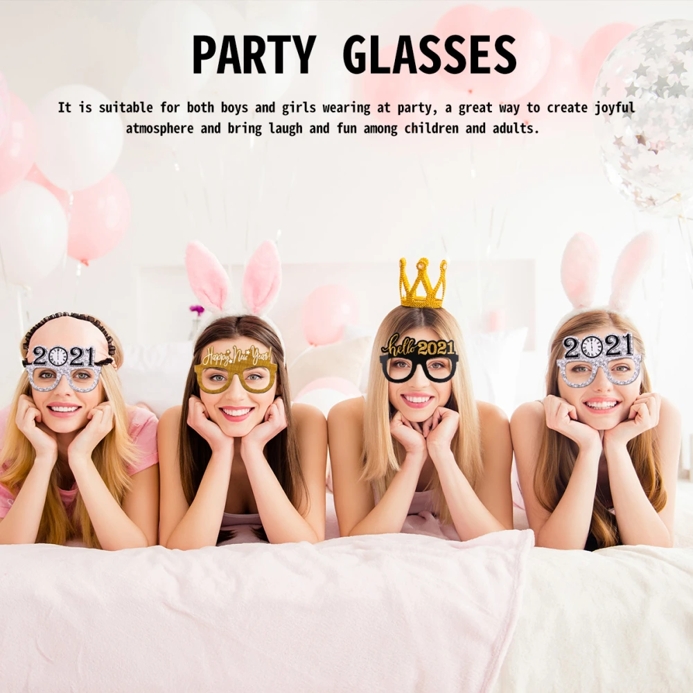 9pcs 2021 New Year Paper Glasses Photo Props New Year Paty Decoration Props