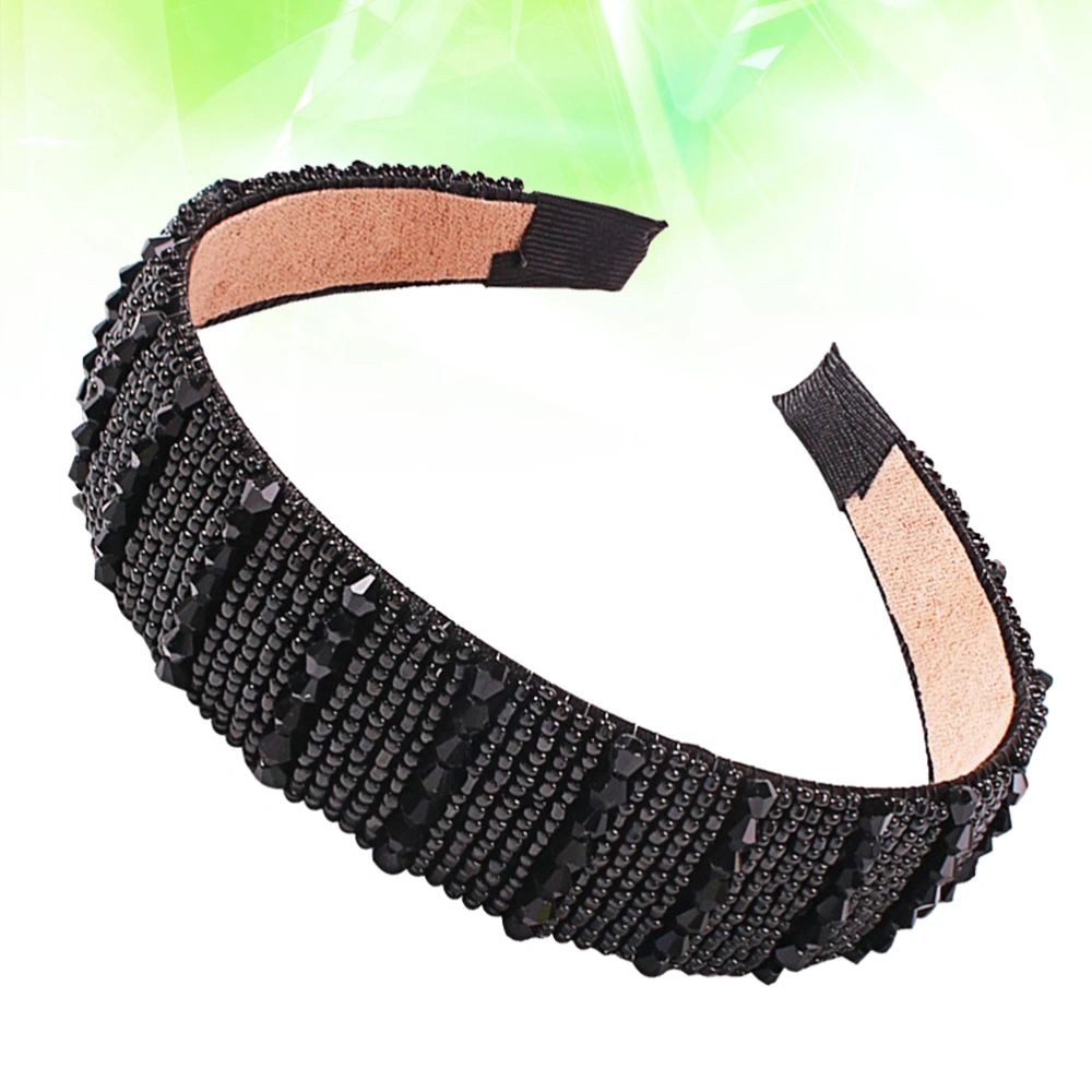 1PC Simulated Crystal Hair Clasp Stylish Broadside Hair Hoops Delicate Beaded Headband Creative Hair Accessories for Women Use (Black)