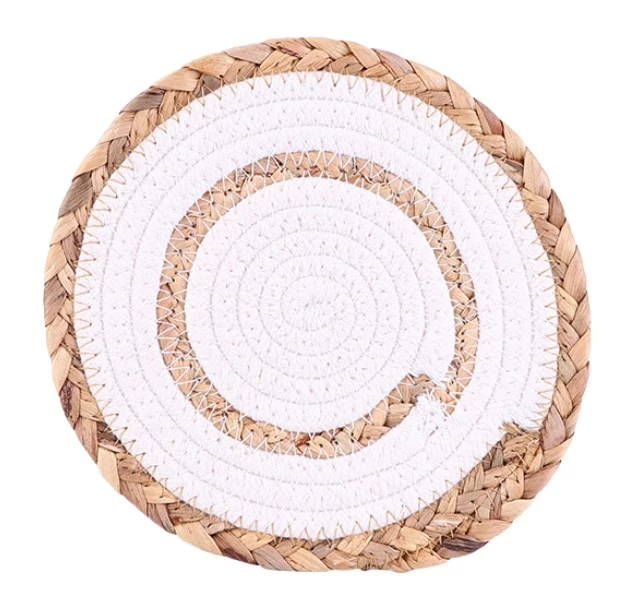 2pcs Rustic Round Woven Coaster Placemat Natural Placemat Braided Table Mat