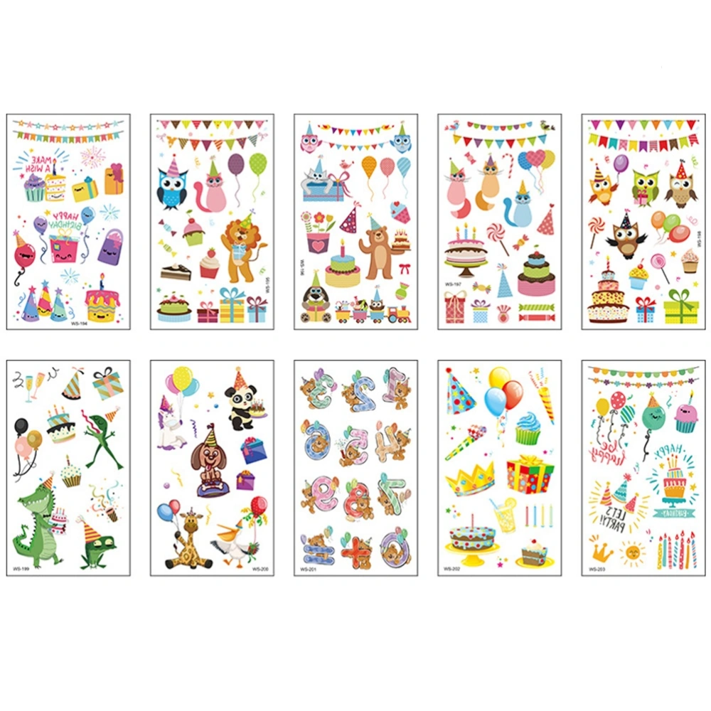 10pcs Birthday Temporary Stickers Waterproof Stickers for Birthday Party