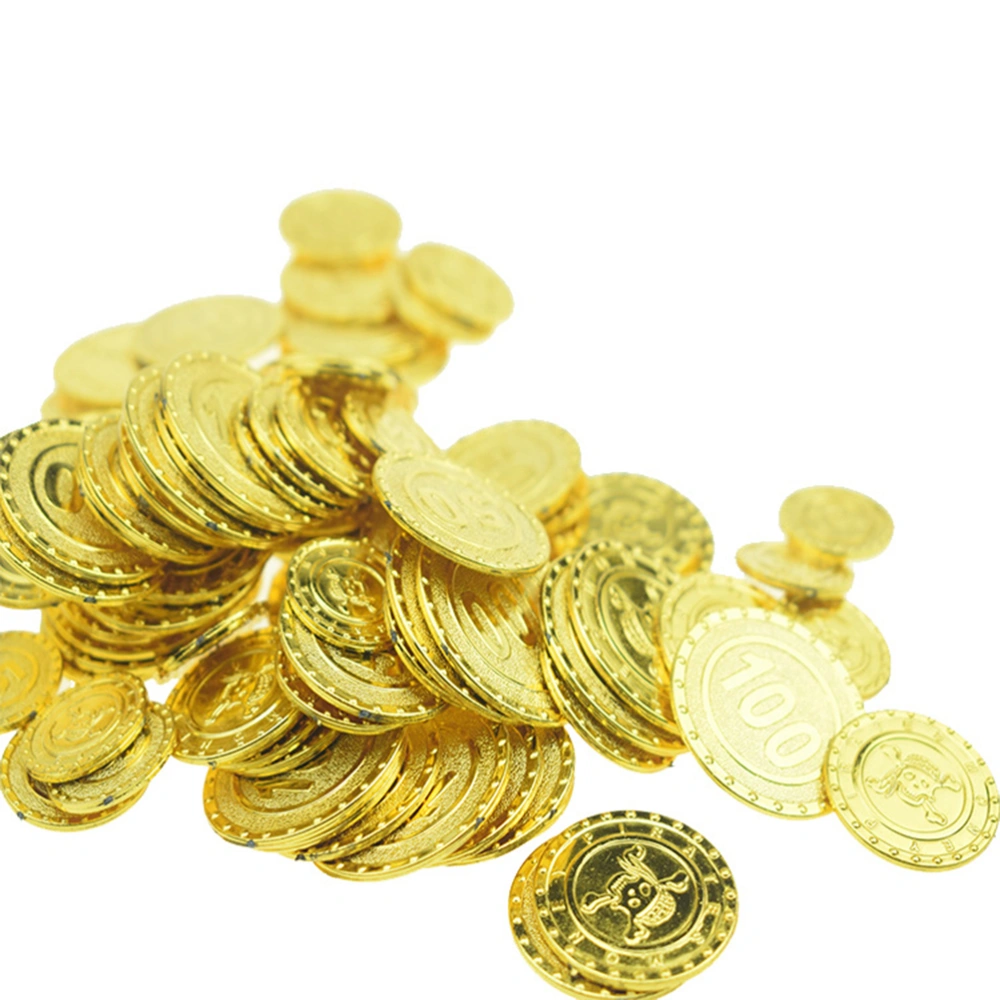 100pcs Pirates Gold Coins Plastic Currency Toy Game Props Chips Playset Party Favor for Kids