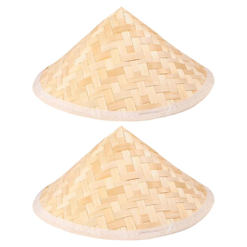 2pcs Woven Bamboo Hats Kindergarten Painting Hats Classroom Hanging Decors