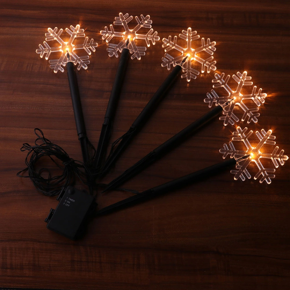 10Pc LED Waterproof Outdoor Christmas Decors String Stake Garden Light Snowflake String Yard Lamp for Patio Lawn without Battery (Black)