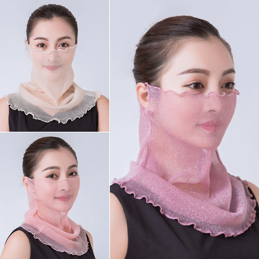 2pcs Thin Sun Protection Face Neck Veil Multi-function Neck Scarf Summer Veil for Women (Pink)