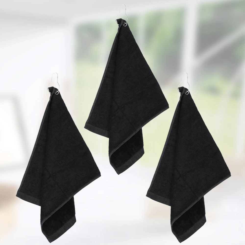 3pcs Portable Towel Practical Hole Towel with Hook Comfortable Cotton Sports Towel for Outdoor Indoor Use (Black)