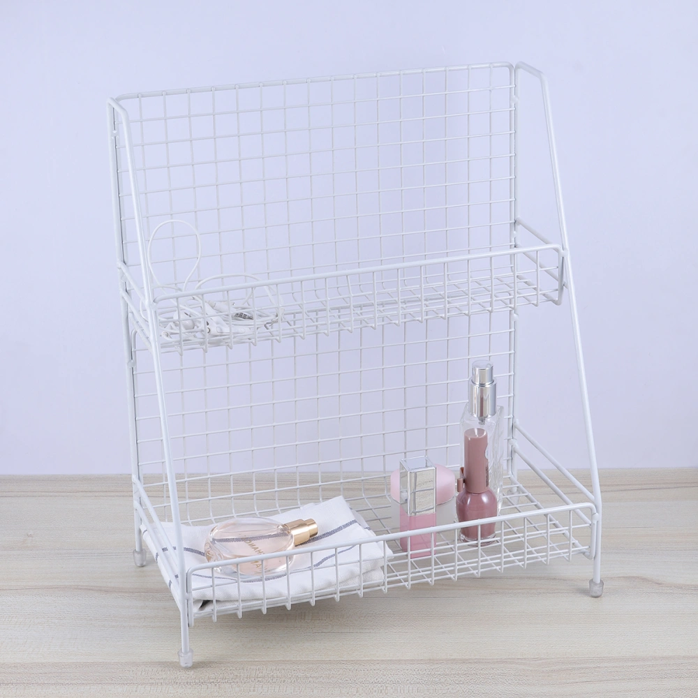 Double Layer Cosmetics Storage Rack Table Desktop Storage Rack Kitchen Storage Rack (White)