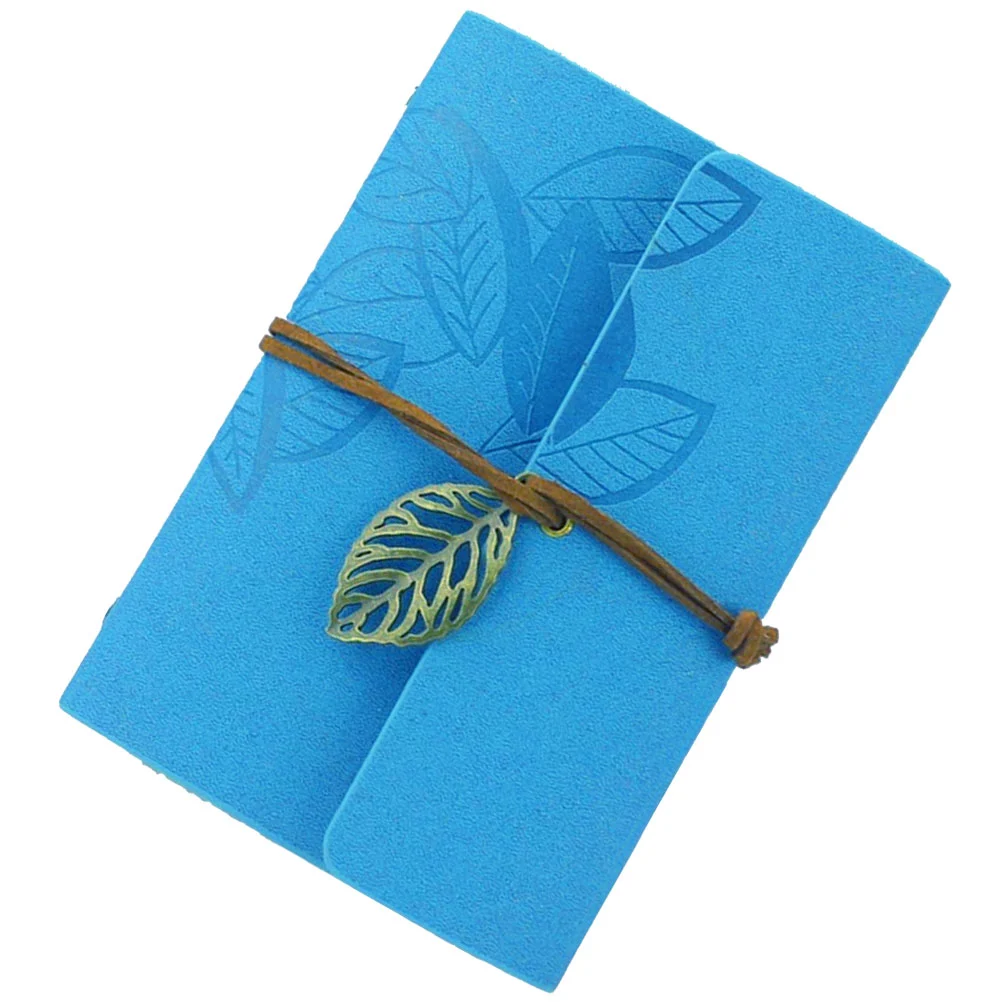 Vintage Style Leaf Leaves Pattern PU Cover Loose-leaf String Bound Blank Notebook Notepad Travel Journal Diary Jotter - Size S (Sky-blue)