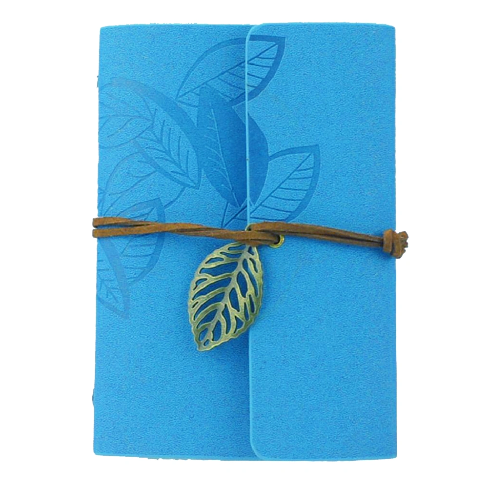 Vintage Style Leaf Leaves Pattern PU Cover Loose-leaf String Bound Blank Notebook Notepad Travel Journal Diary Jotter - Size S (Sky-blue)