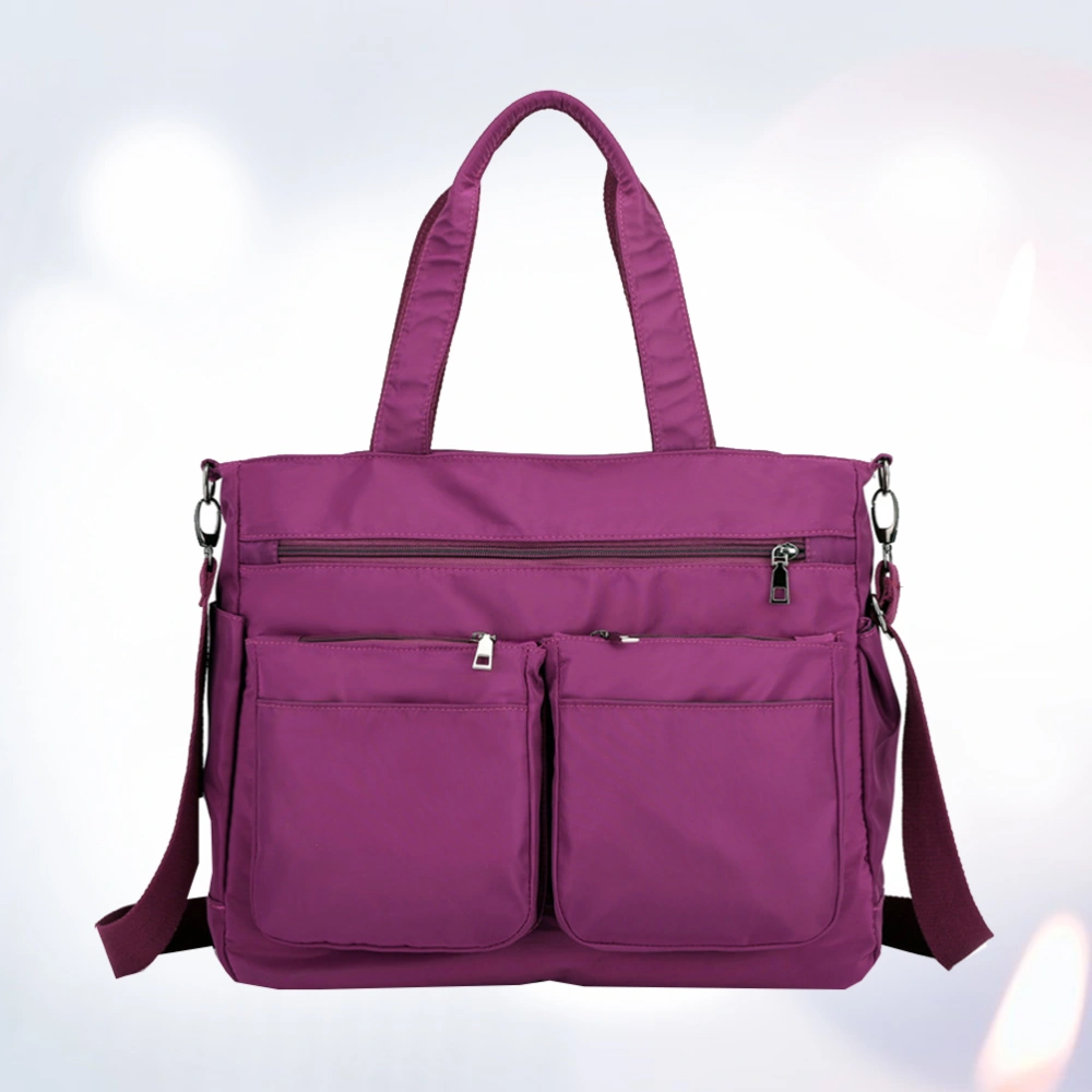 Waterproof Nylon Travel Bag Large Capacity Shoulder Bag Portable Multi-pocket Tote Bag Laptop Briefcase Work Bag Teacher Nurse Tote Organizer Purple