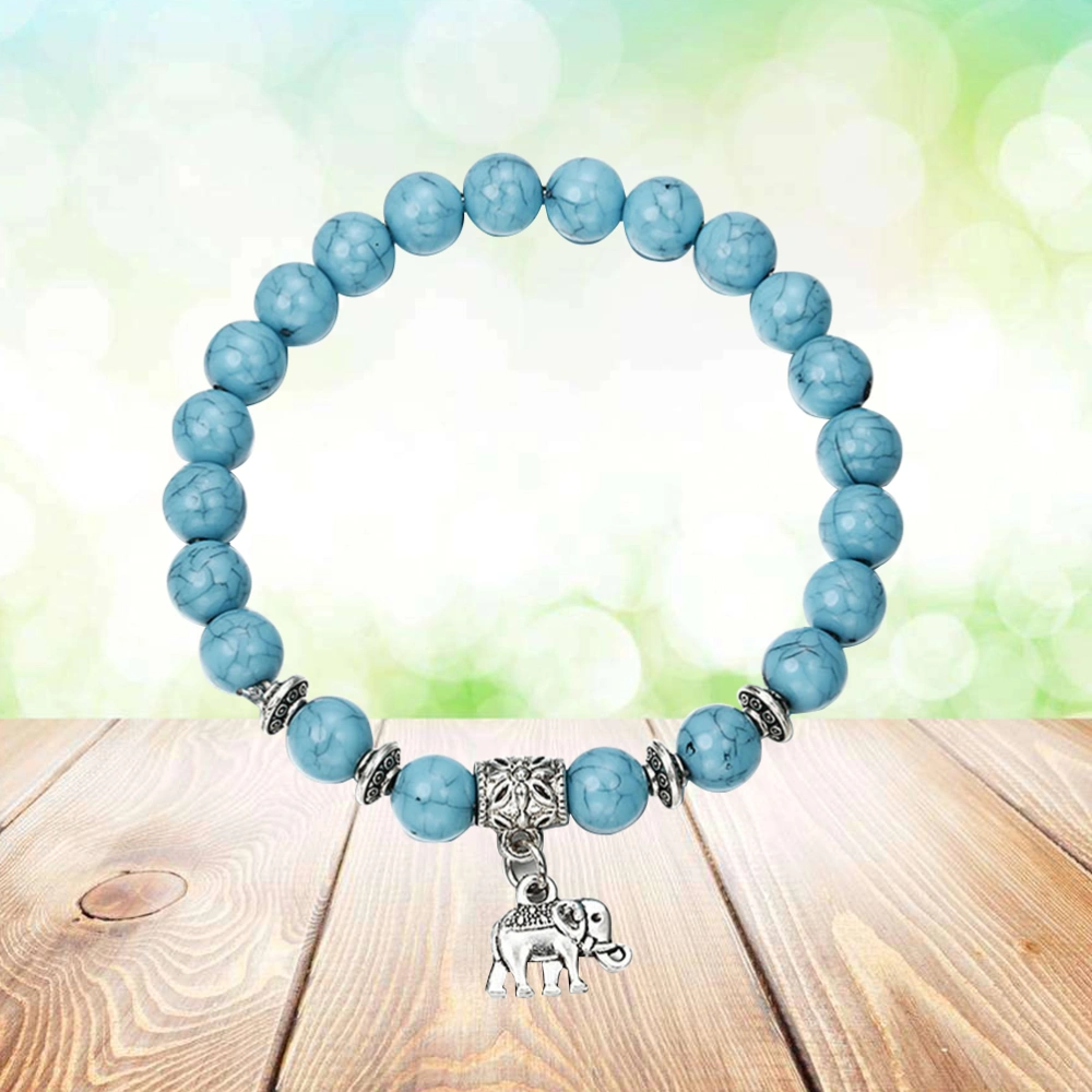 Classic Natural Turquoises Elephant Bracelet Fashion Natural Stone Beaded Stretch Bracelet Best Gift for Men and Women