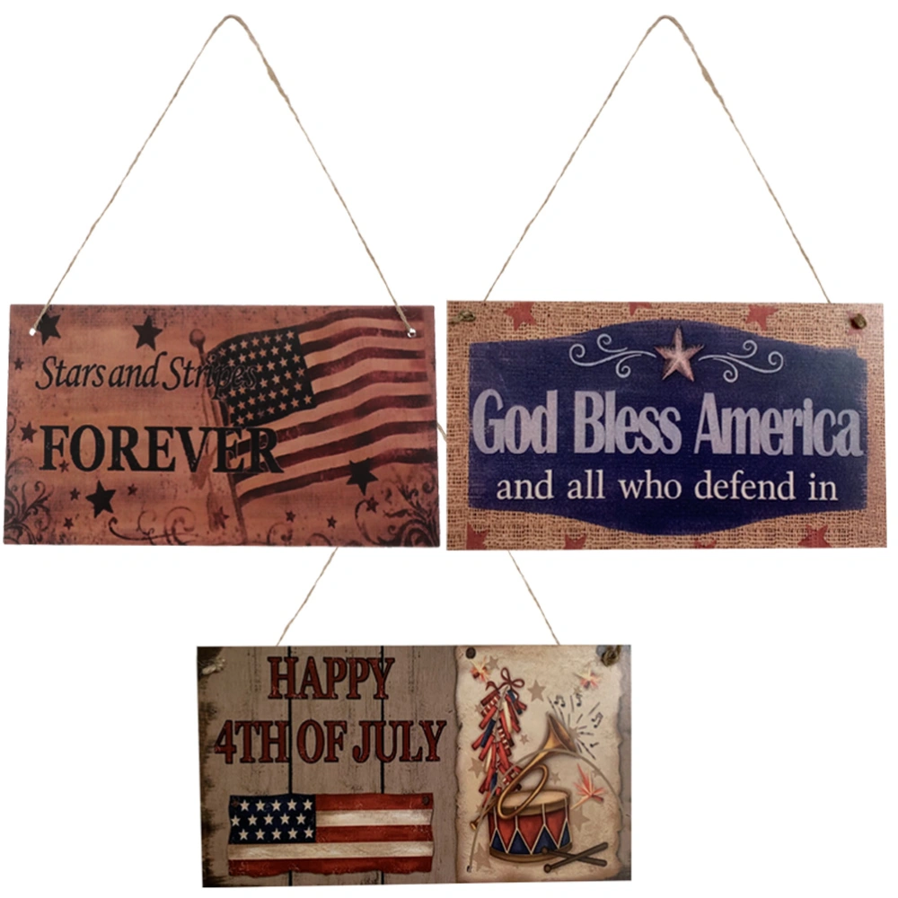 3Pcs Independence Day Wooden Plaques Wall Decorations Patriotic Wooden Pendants