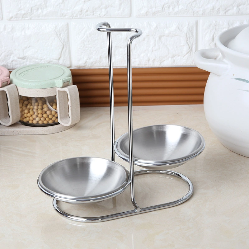 1 Set of Standing Ladle Rest Stainless Steel Ladle Holder With Two Bowls Tabletop Soup Ladle Holder