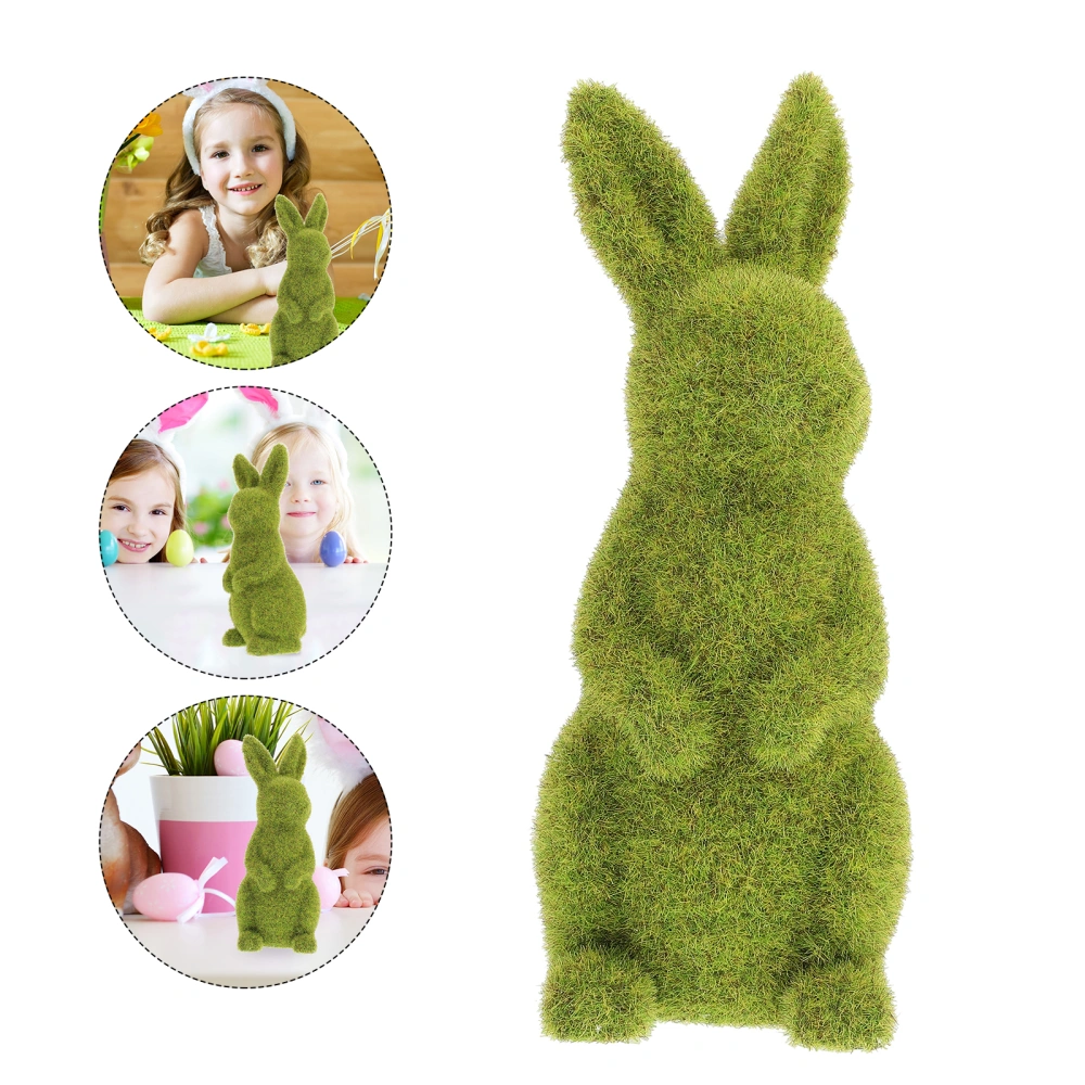 Easter Moss Bunny Ornament Flocked Rabbit Statue Unique Desktop Decoration