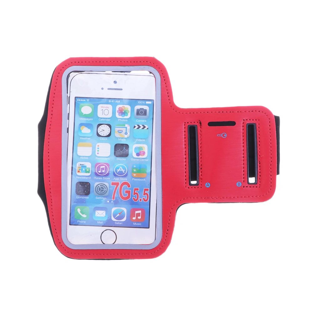 5.5 Inch Universal Arm Band Case Water Resistant Sports Armband Touch Screen Running Exercise Multifunction Phone Case (Red)