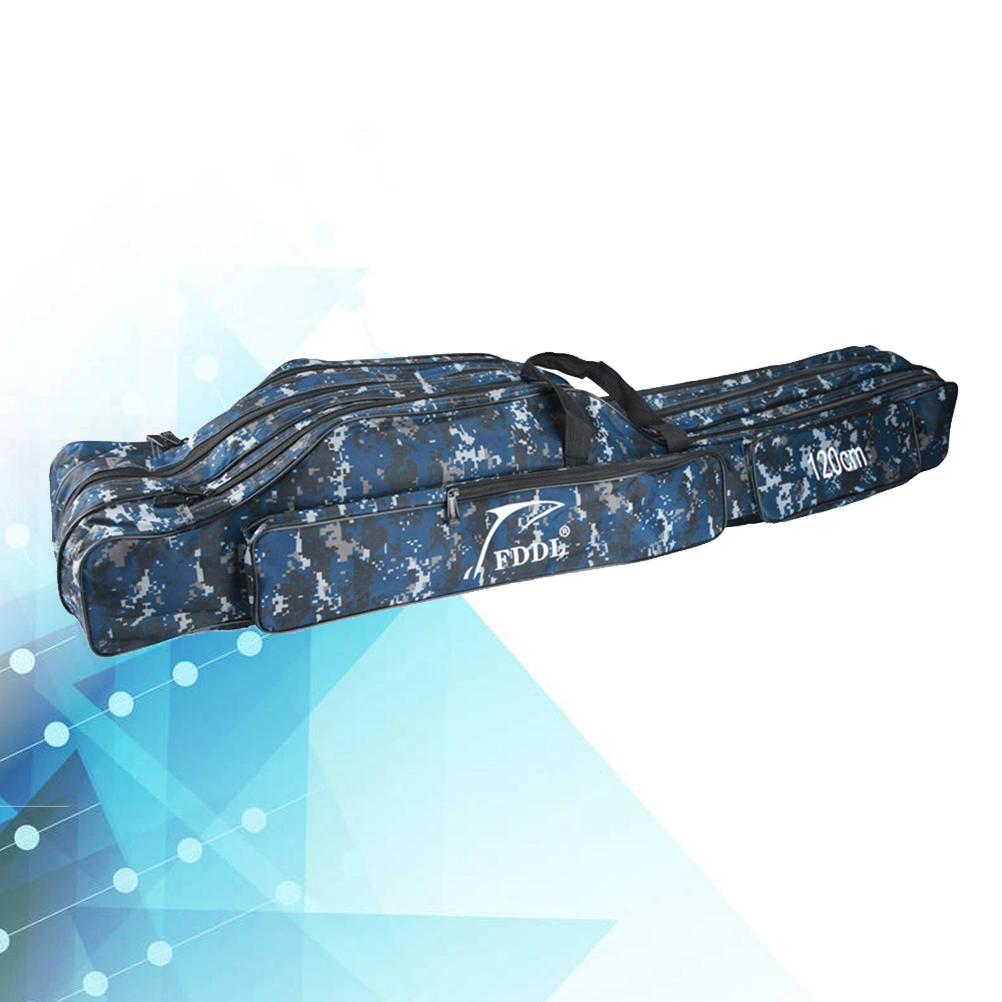 Canvas Foldable Fishing Rod Case Double-layer Fishing Rod Carrier Fishing Pole Reel Tools Travel Case Outdoor Fishing Tackle Gear Storage Bag (Camouflage)