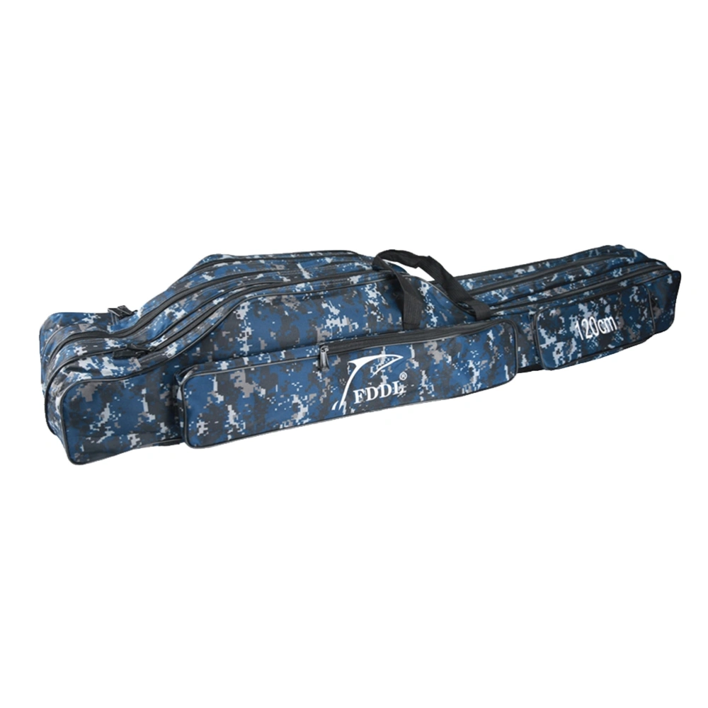 Canvas Foldable Fishing Rod Case Double-layer Fishing Rod Carrier Fishing Pole Reel Tools Travel Case Outdoor Fishing Tackle Gear Storage Bag (Camouflage)