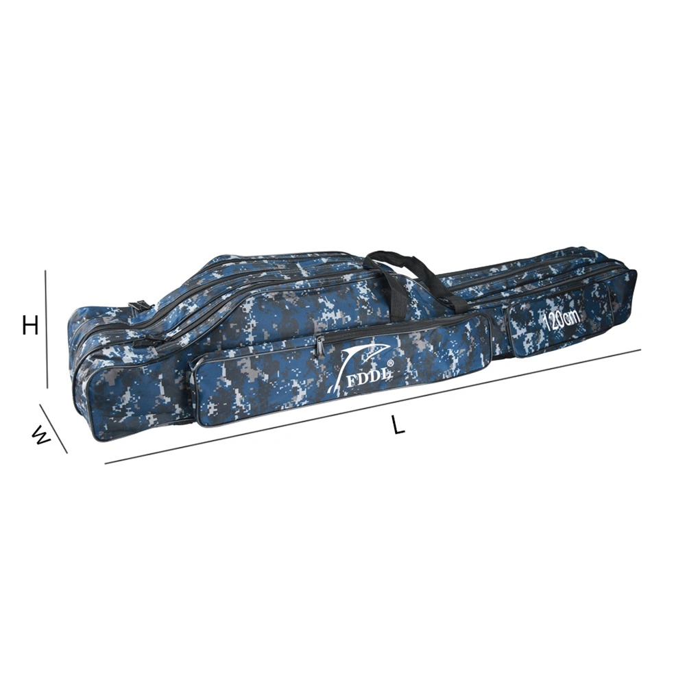 Canvas Foldable Fishing Rod Case Double-layer Fishing Rod Carrier Fishing Pole Reel Tools Travel Case Outdoor Fishing Tackle Gear Storage Bag (Camouflage)