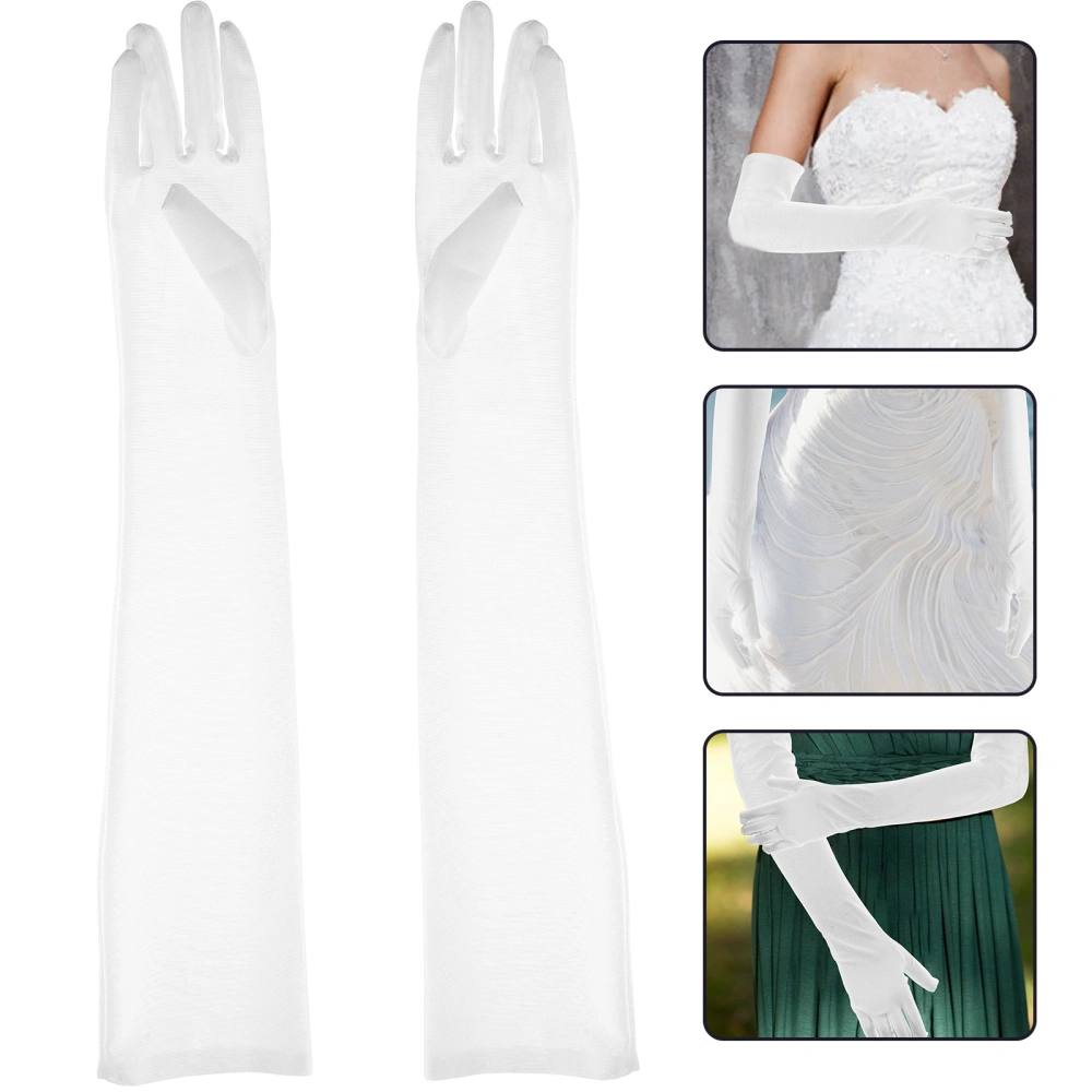 Pair of 55 CM Long Elbow Gloves Bridal Gloves Fancy Dress Gloves Evening Gloves for Wedding Engagement Prom Opera (White)