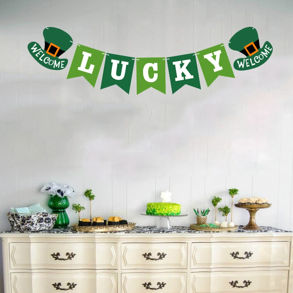 St. Patrick's Day Party Banners Linen Hanging Banner Alphabet Pull Flags St. Patrick's Day Hanging Bunting for Festivsal