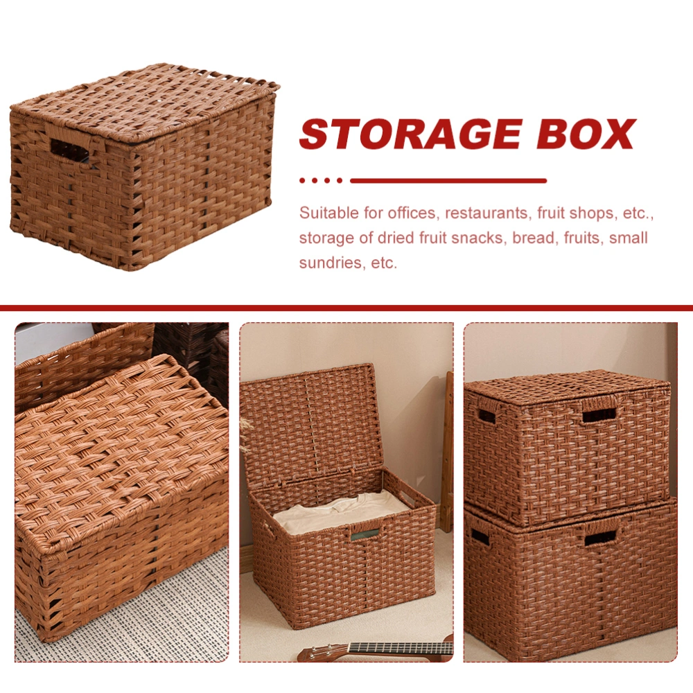 Household Simulated Rattan Woven Basket Daily Use Storage Box Food Sundries Container With Lid