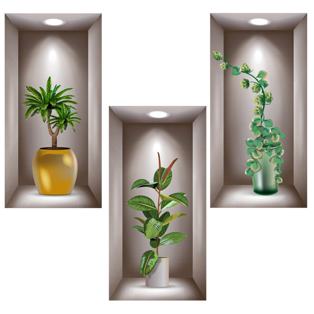 3pcs  Creative Wall Decals Bedroom Background Stickers Bonsai Wallpaper Ornaments