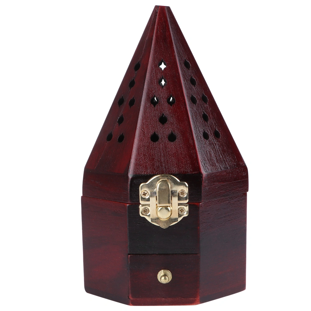 1PC Antique Pine Wood Aromatherapy Box Wooden Hollow Incense Burner (Claret)