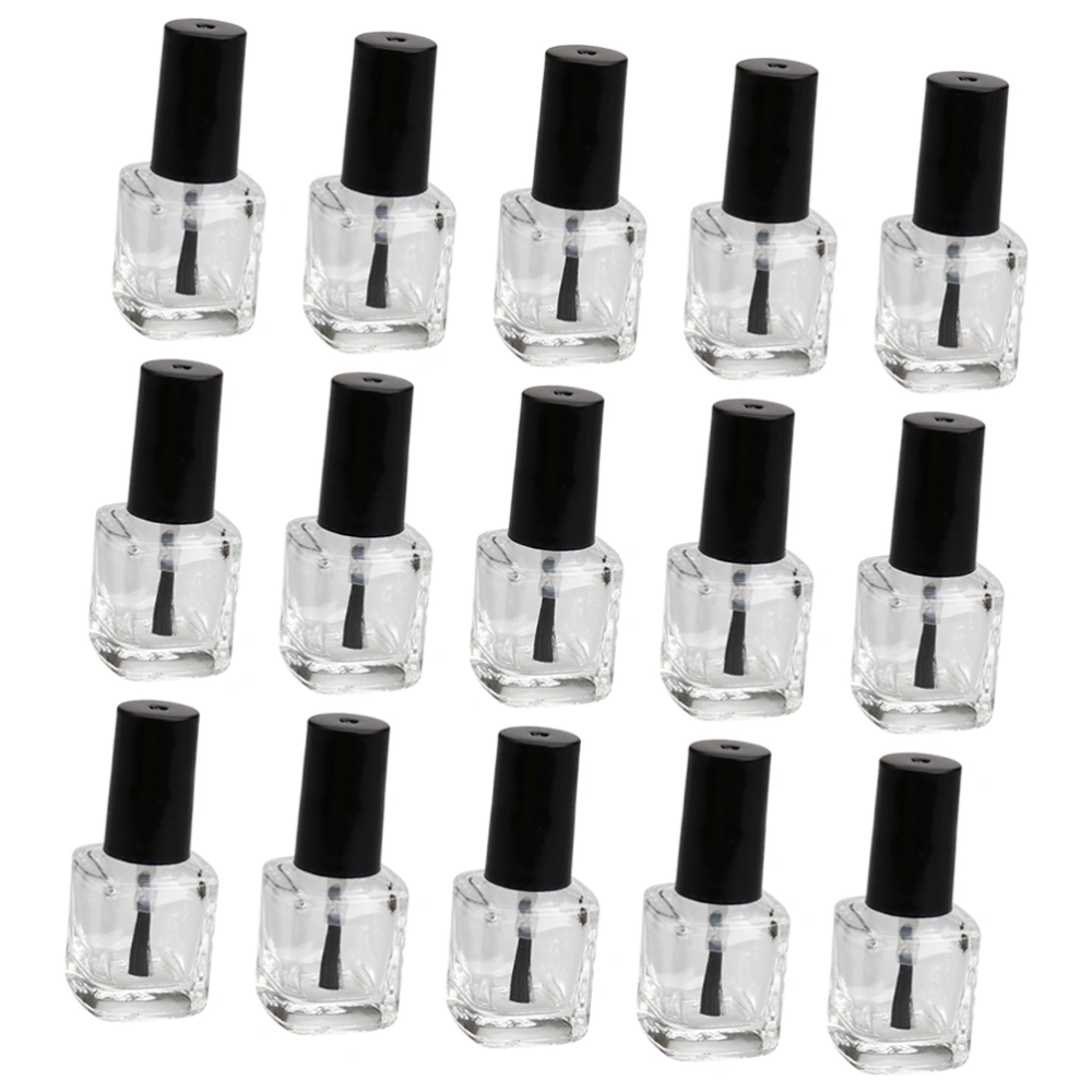 15pcs Transparent Glass Bottle Nail Polish Bottle with Brush Black