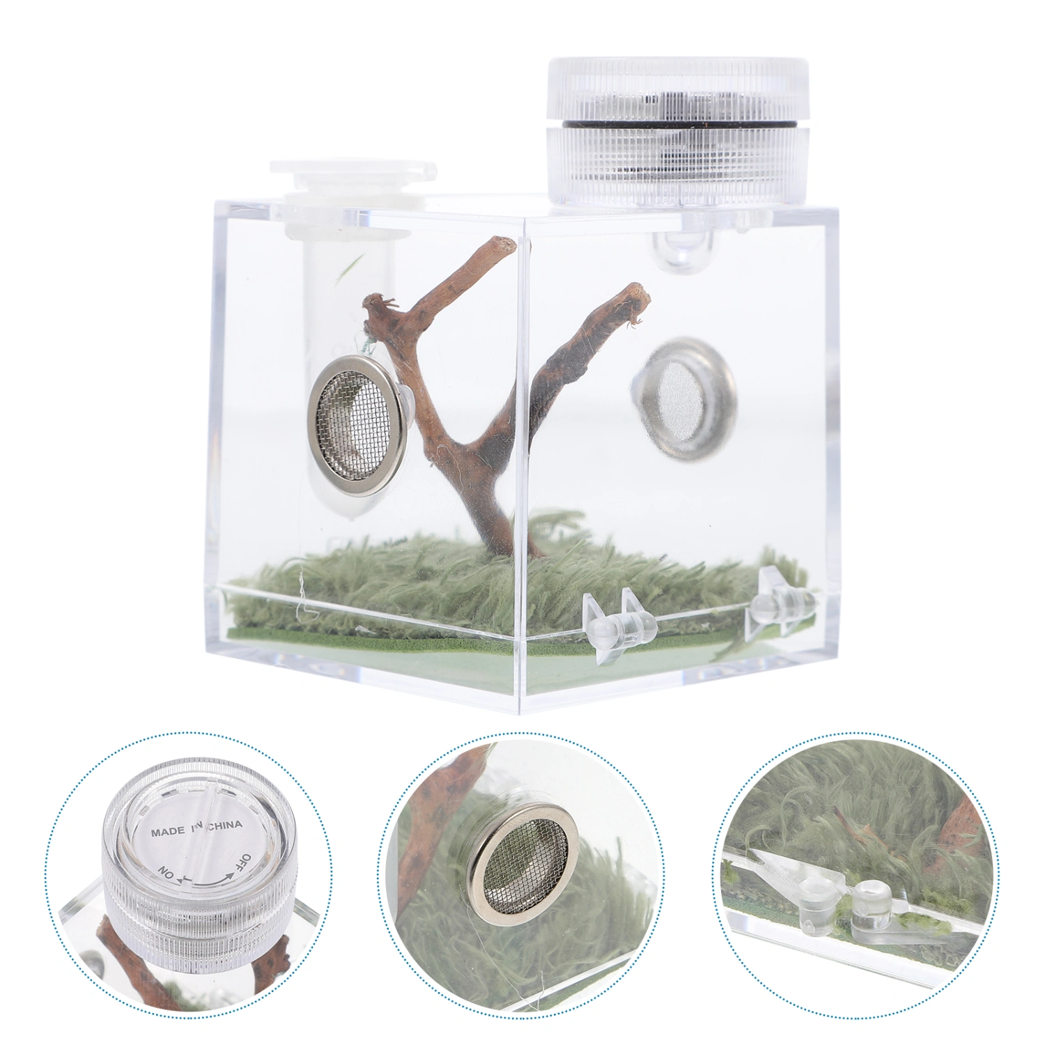 Spider Habitat Box High Transparent Jumping Spider Cage Storage Case with Lamp