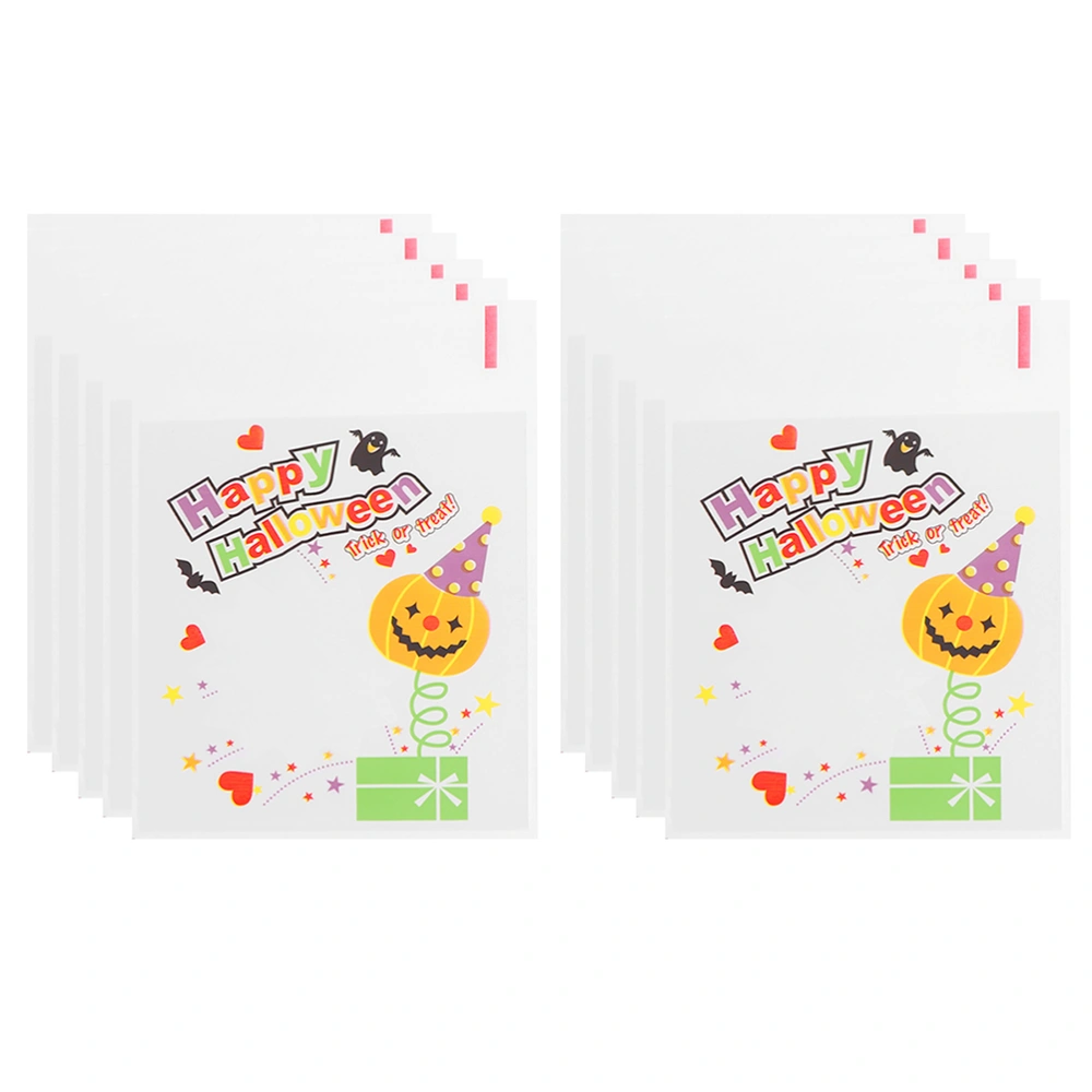 200pcs Halloween Self-adhesive Cookie Candy Bags Cartoon Packing Bags Disposable Storage Bag (Pumpkin Pattern, Assorted Color)