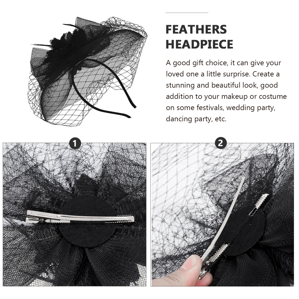 Veil Feathers Flower Headdress Woman Fascinator Hat Masquerade Party Headwear