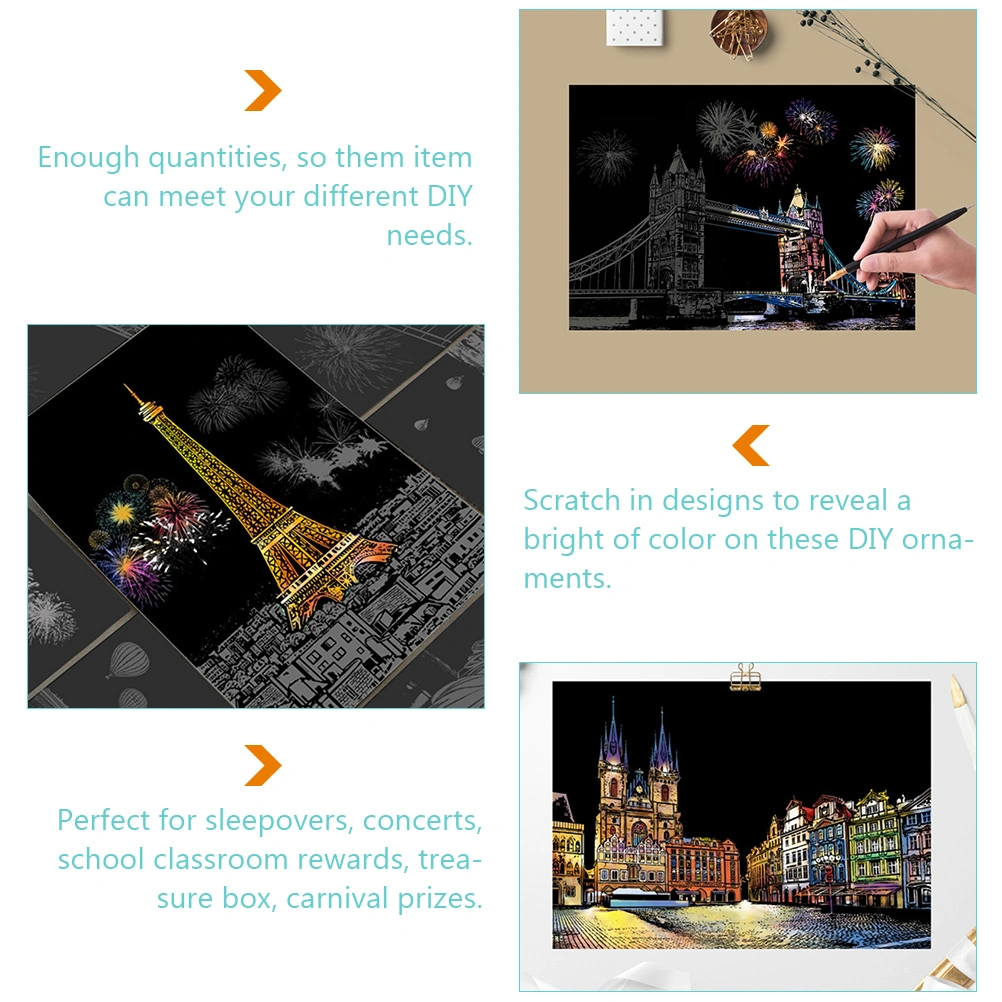 1 Set of Scratch Paper Art City Building Scratch Cards Night View Scratch Paper