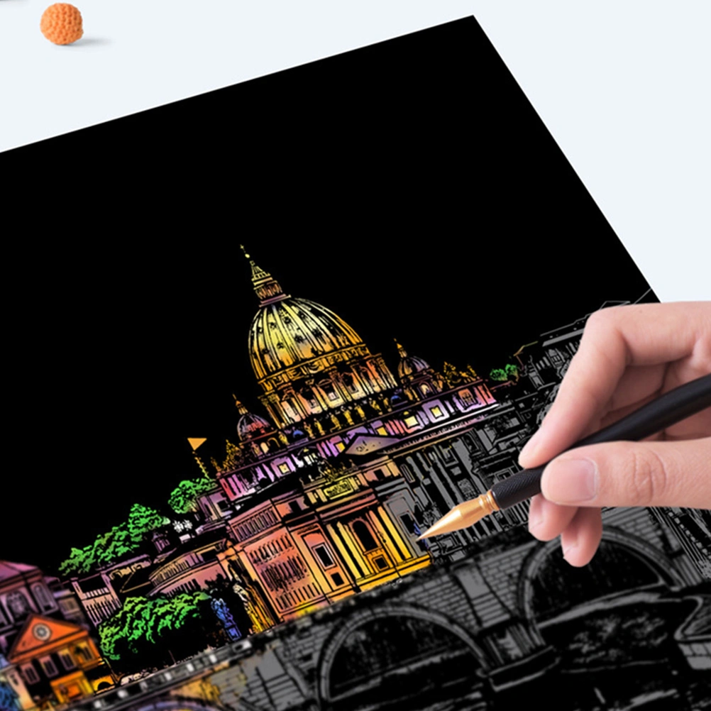 1 Set of Scratch Paper Art City Building Scratch Cards Night View Scratch Paper