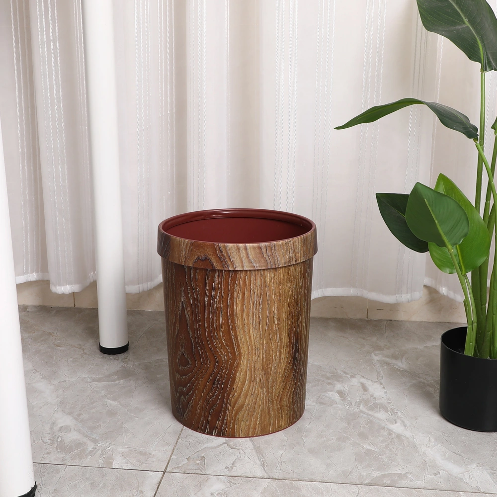 1Pc Woodgraining Container Vintage Trash Can Imitated Solid Wood Trash Can