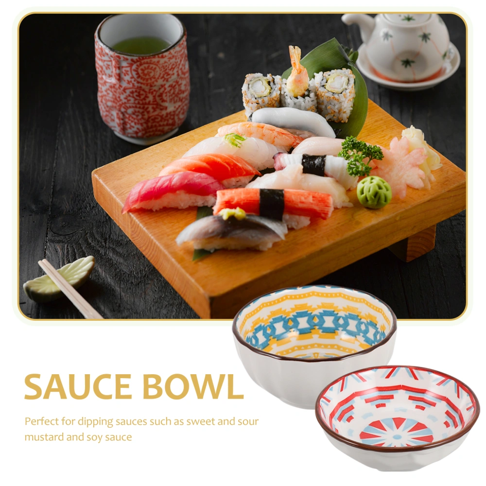 2Pcs Ceramic Seasoning Dishes Restaurant Dipping Dishes Durable Printing Rice Bowl