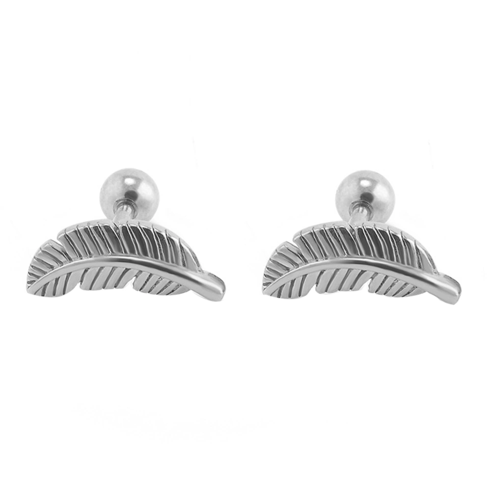 Fashion Feather Stud Earrings Titanium Steel Ear Studs Women Jewellery Gift (Silver)