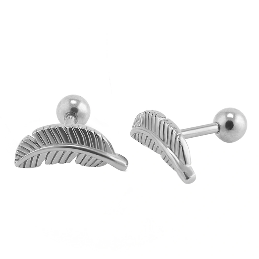 Fashion Feather Stud Earrings Titanium Steel Ear Studs Women Jewellery Gift (Silver)