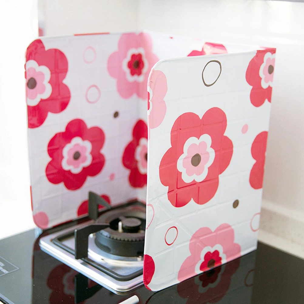 2PCs Kitchen Oil Plate Dampers Aluminum Foil Oil Heat-insulation Board Anti-splash Oil Baffle Red Flower