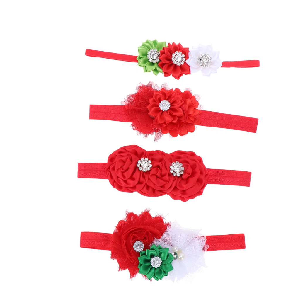 4Pcs Flower Shape Headband Rhinestone Hair Band Handmade Hair Hoops Headdress Creative Headwear for Kids Children