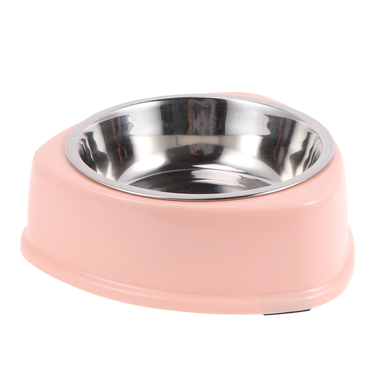 Triangle Plastic Pet Bowl Double Layer Stainless Steel Pet Bowl Dog Cat Safe Water Drinking Anti-slid Feeder Pet Supplies (Pink)